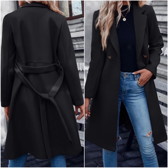 Classic Button Belted Minimalist Coat Jacket - Picture 5 of 8